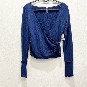 NWT! FREE PEOPLE Navy Penny Plunge Wrap Long Sleeve in Ink Combo!